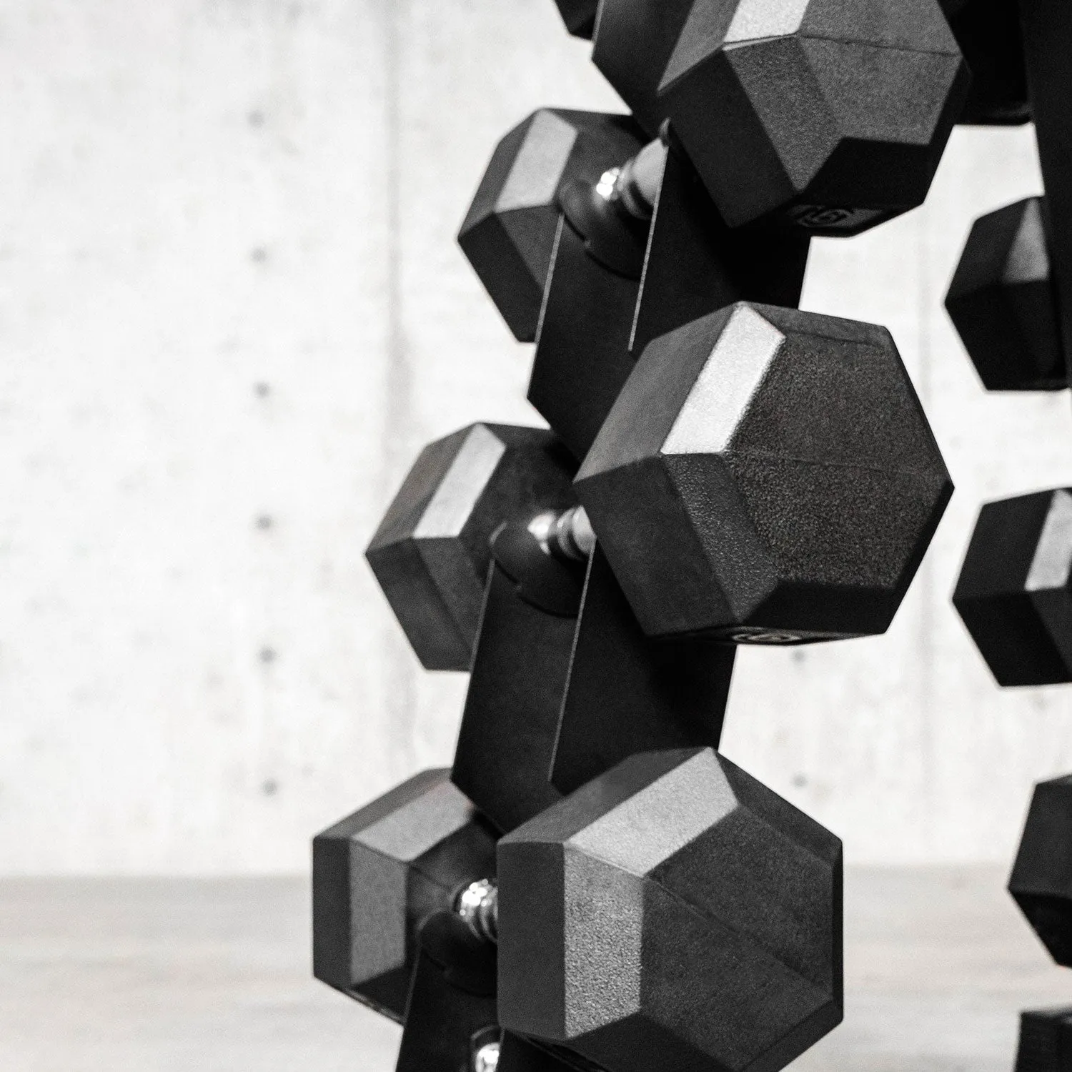 Better Body Rubber Hex Dumbbell Set   Weight Rack | 5-30lbs