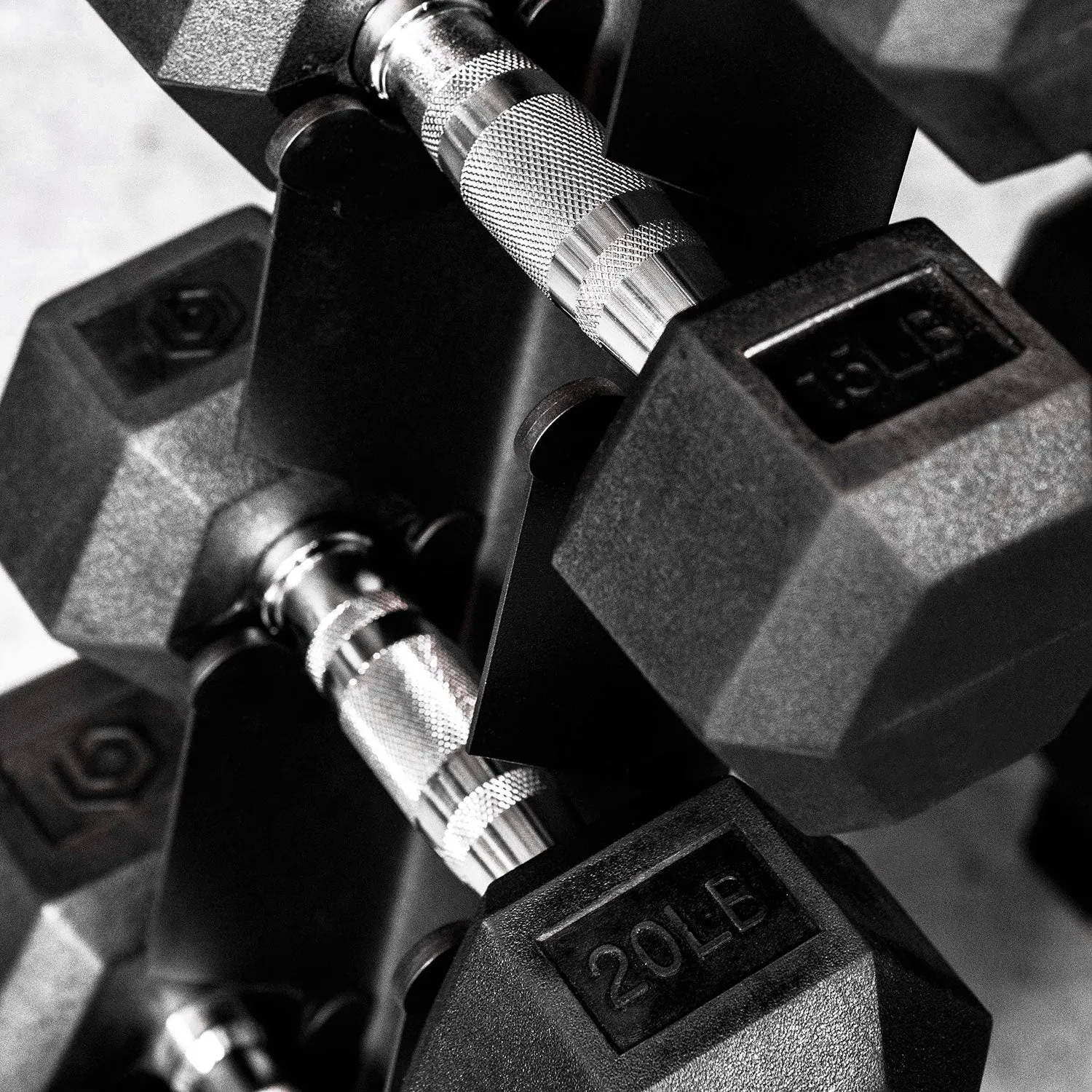 Better Body Rubber Hex Dumbbell Set   Weight Rack | 5-30lbs