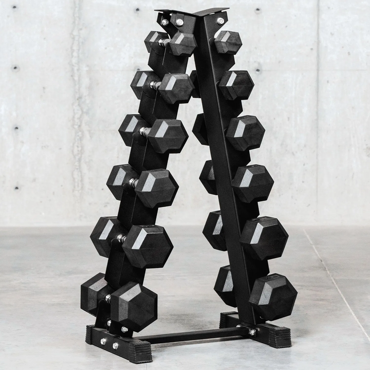 Better Body Rubber Hex Dumbbell Set   Weight Rack | 5-30lbs