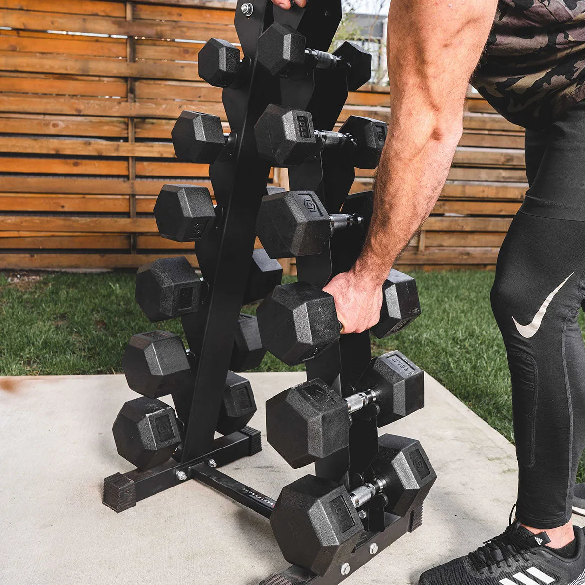 Better Body Rubber Hex Dumbbell Set   Weight Rack | 5-30lbs