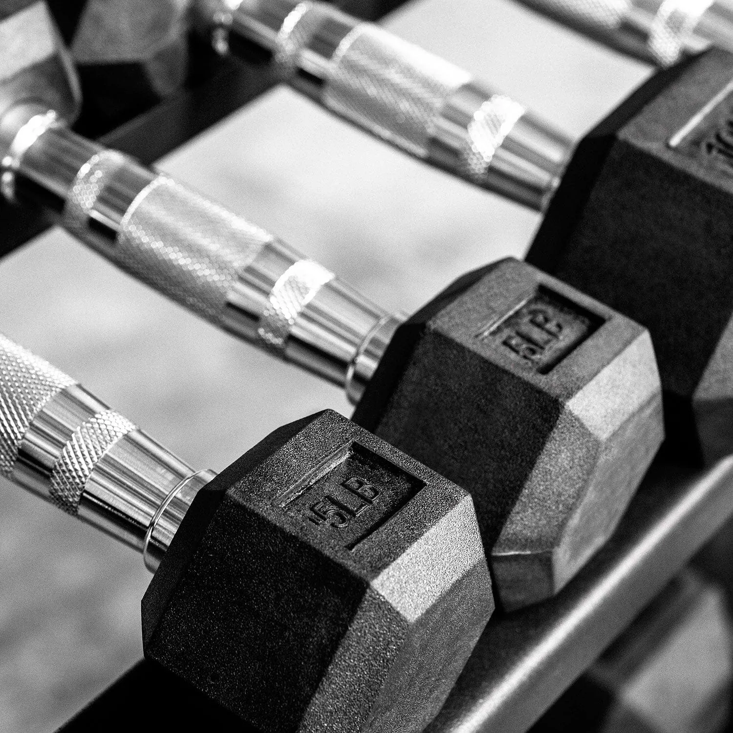 Better Body Rubber Hex Dumbbell Set   Weight Rack | 5-30lbs
