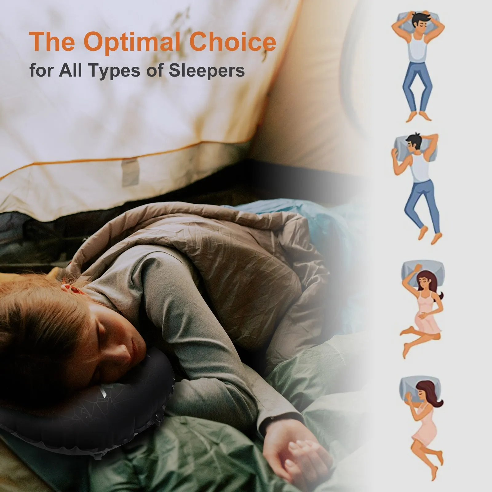 Camp Pillow, AllynX Compressible, Compact, Comfortable, Ergonomic Inflating Pillow for Neck & Lumbar Support While Camp, Backpacking, Graphite Black