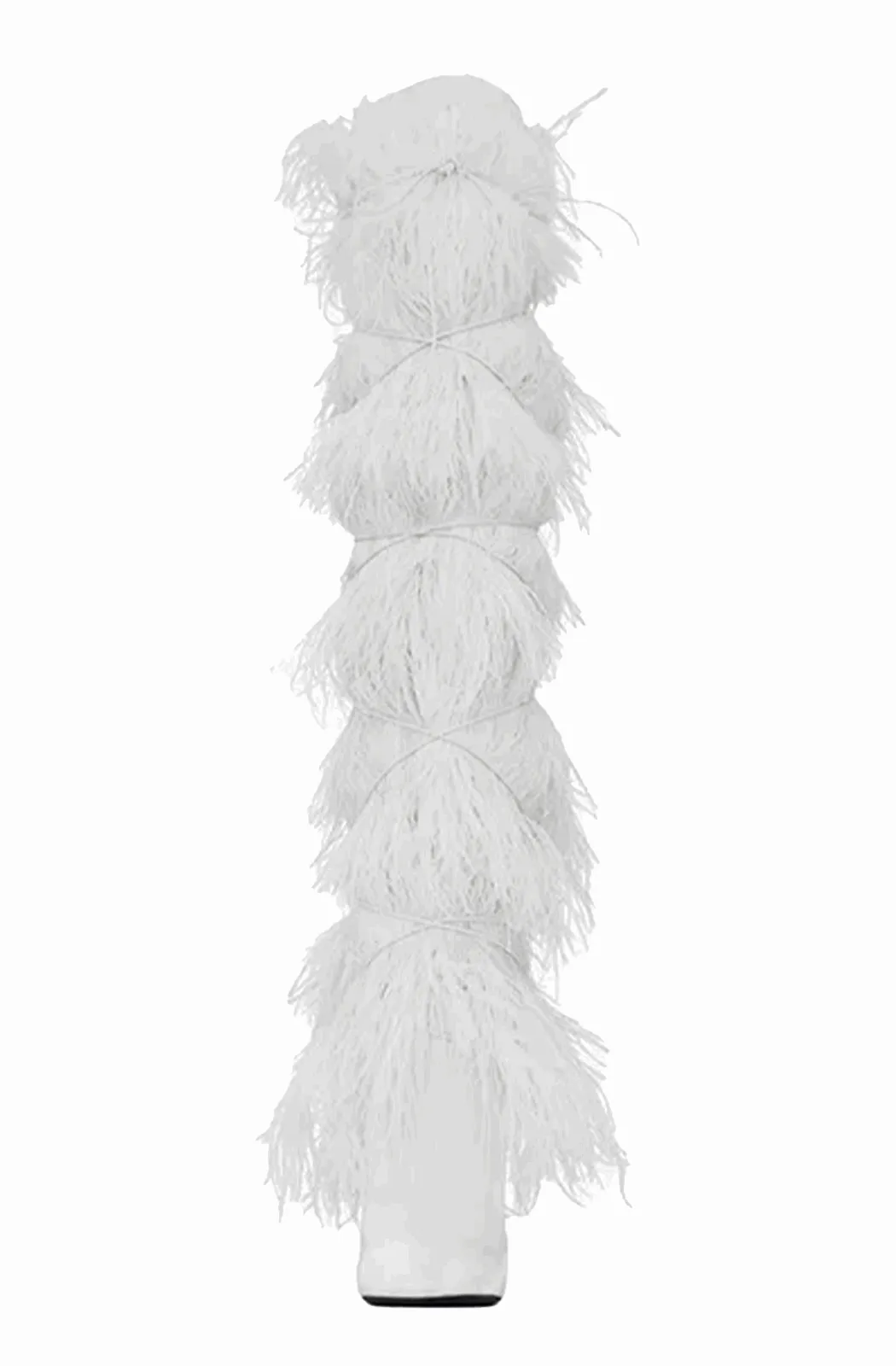 Feather knee high boots with cross tie