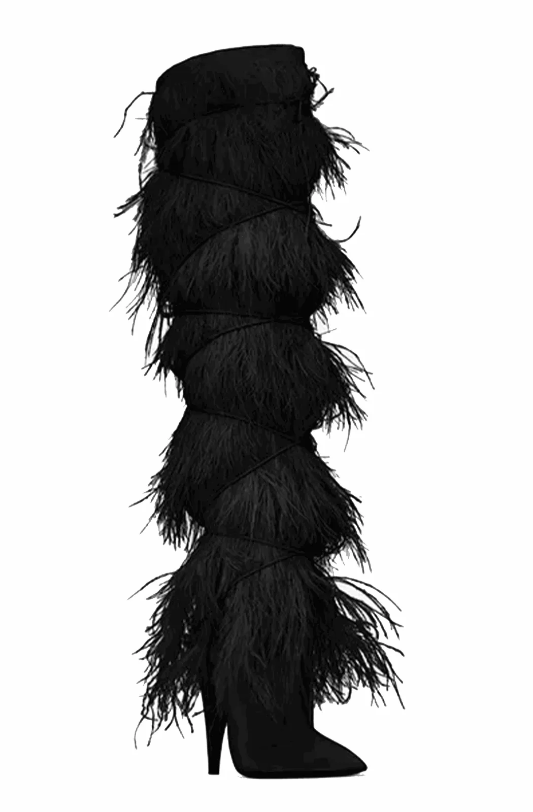 Feather knee high boots with cross tie