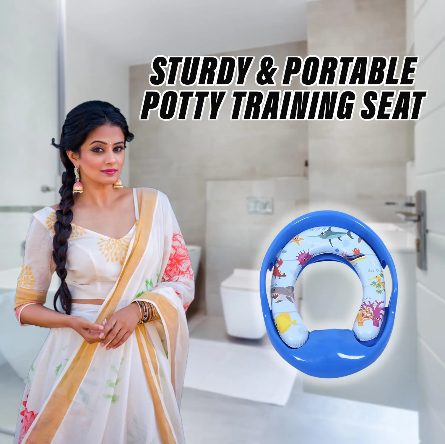 Heart Home Kids Potty Seat | Plastic Cushioned Potty Seat | Kids Toilet Seat with Handle | Potty Training Seat for Kids | Cushioned Toilet Stand for Kids | Blue