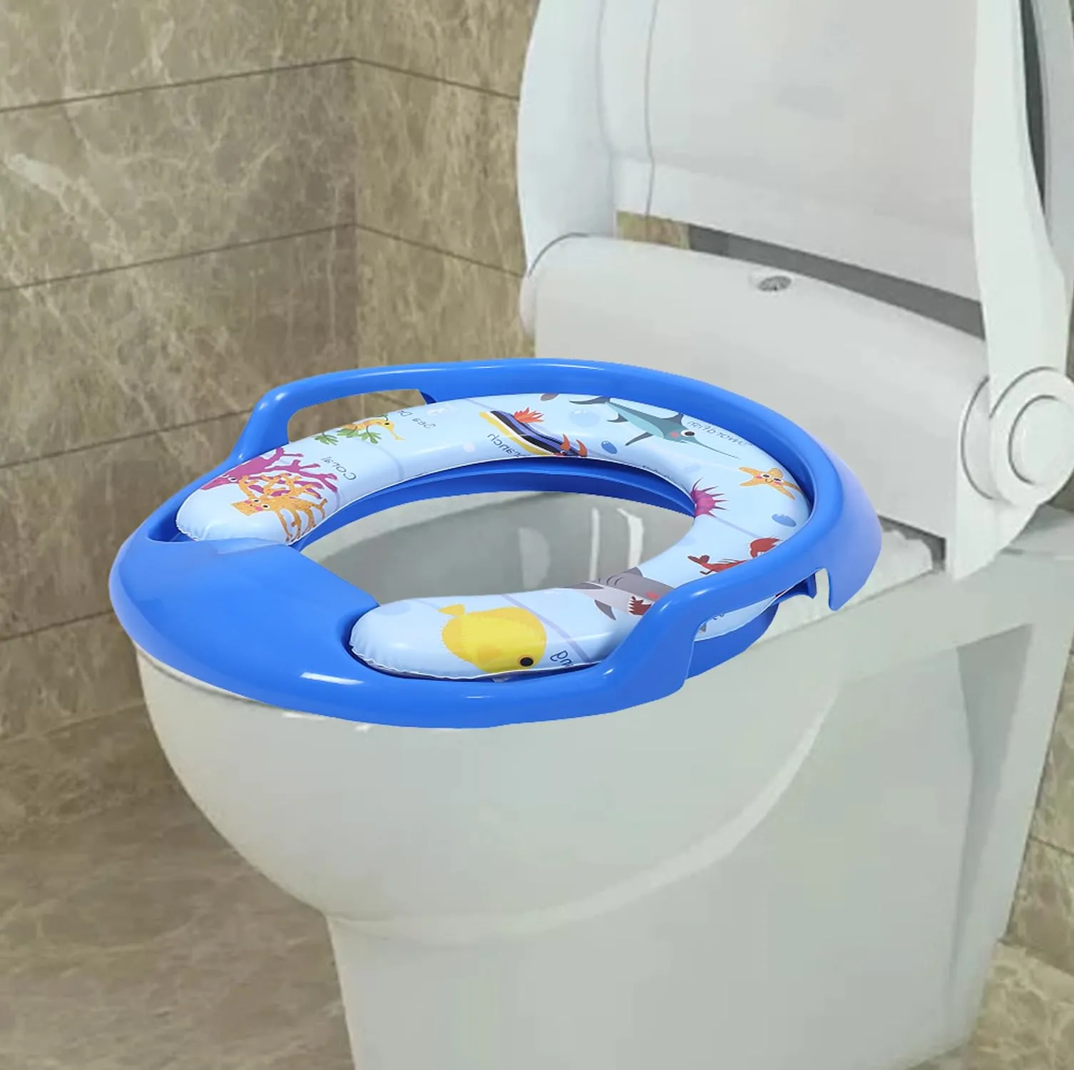 Heart Home Kids Potty Seat | Plastic Cushioned Potty Seat | Kids Toilet Seat with Handle | Potty Training Seat for Kids | Cushioned Toilet Stand for Kids | Blue