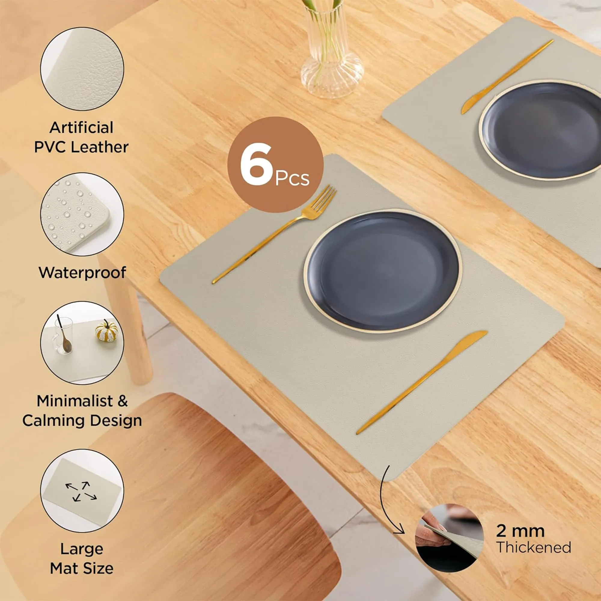 Kuber Industries 24 Pcs Waterproof Dining Table Mats | Anti-Skid Placemats for Food Plates & Hot Pots | for Home & Restaurants - Beige