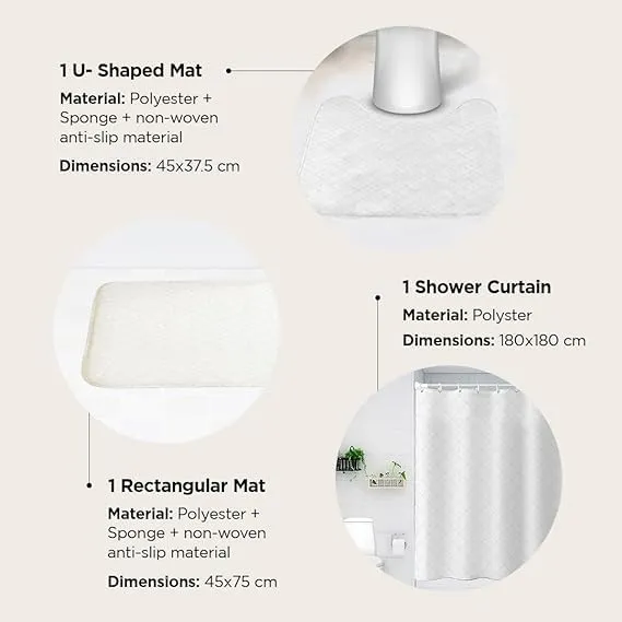 Kuber Industries Shower Curtain & Bathmat Set | Non-Slip Bath mats for Bathroom | Easy-Slide Curtains | Polyester Curtain or Bathmat for Bath Décor | YX0148-3T | 9 Pcs Set | Multicolor