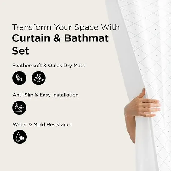 Kuber Industries Shower Curtain & Bathmat Set | Non-Slip Bath mats for Bathroom | Easy-Slide Curtains | Polyester Curtain or Bathmat for Bath Décor | YX0148-3T | 9 Pcs Set | Multicolor