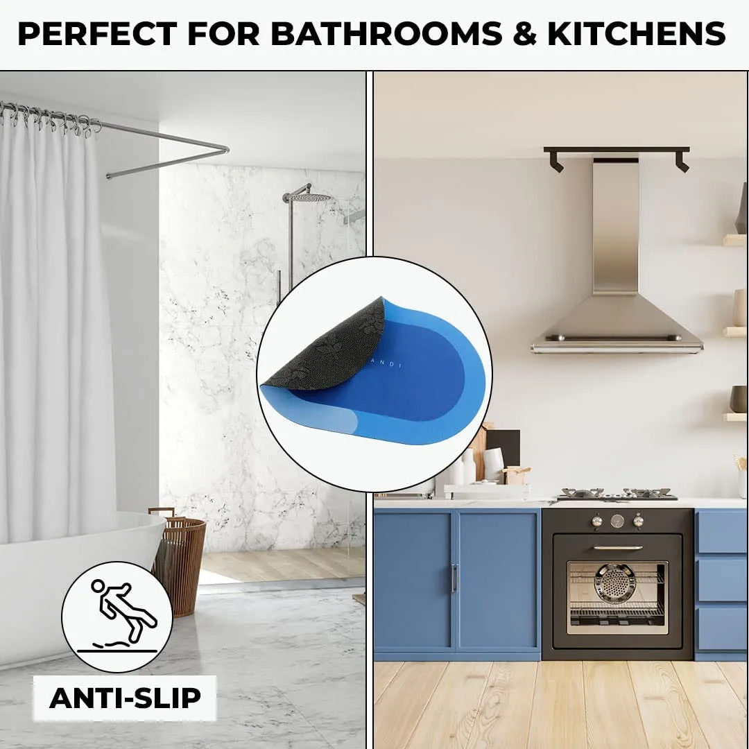 Kuber Industries Stylish Bathroom, Door Mat, Floor, Bath, Door, Bathroom Carpet | Non Slip for Bathroom Cushion Super Absorbent Soft Carpet, Quick Dry Dirt | 40 x 60 cm, Blue, Pack of 2