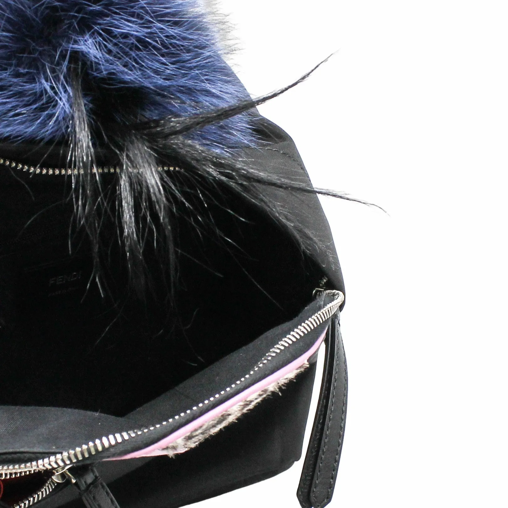MONSTER BACKPACK MINI NYLON WITH LEATHER AND FUR BLACK PHW
