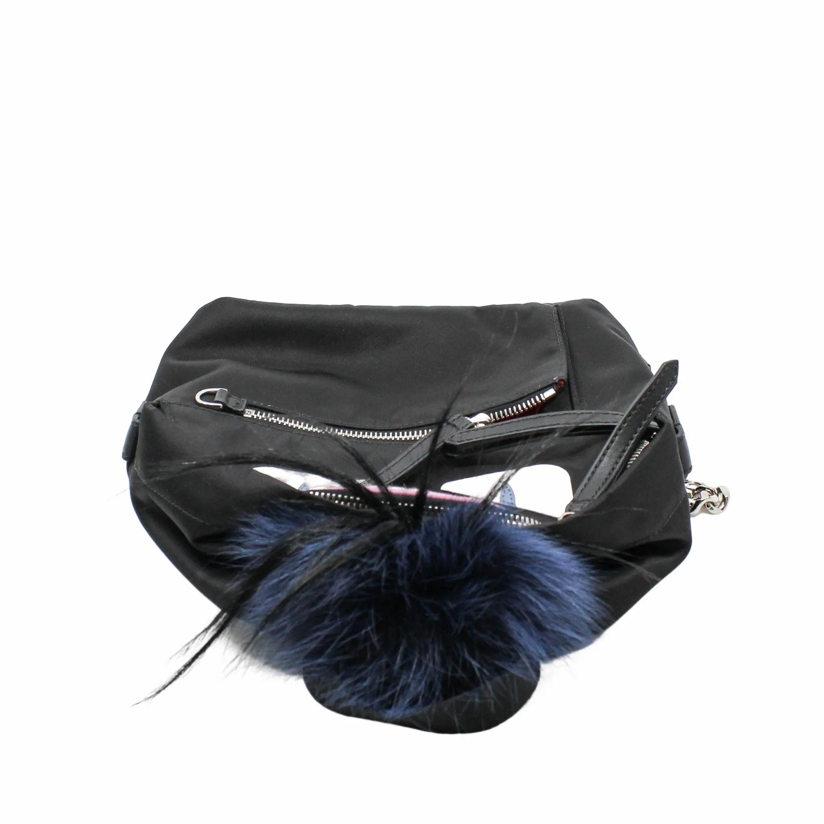 MONSTER BACKPACK MINI NYLON WITH LEATHER AND FUR BLACK PHW