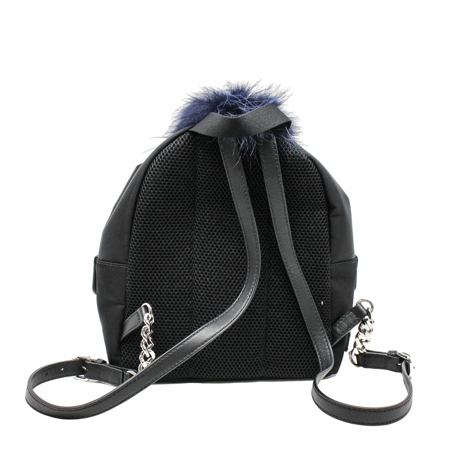 MONSTER BACKPACK MINI NYLON WITH LEATHER AND FUR BLACK PHW