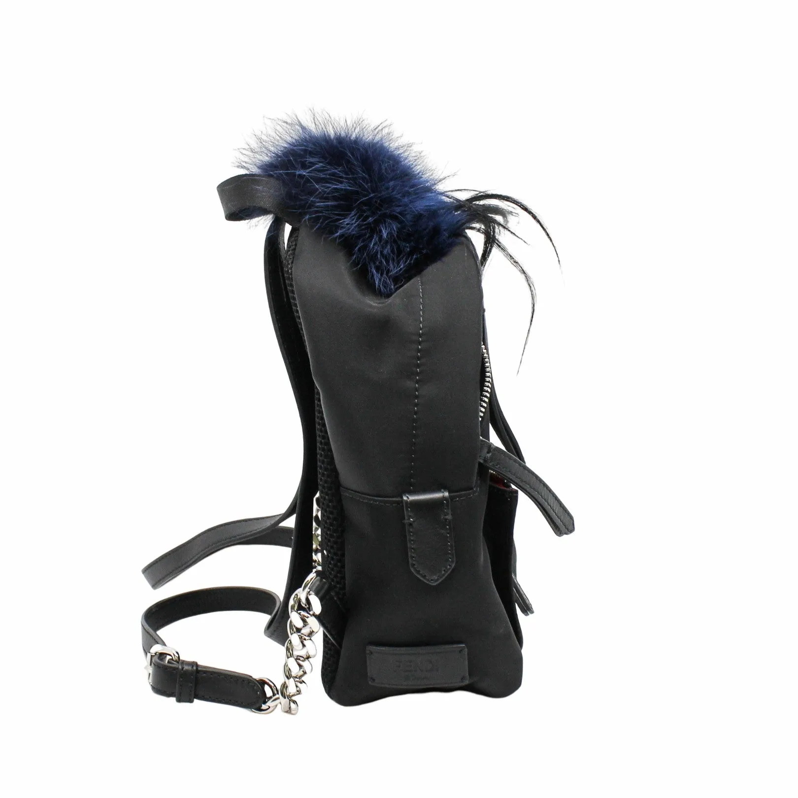 MONSTER BACKPACK MINI NYLON WITH LEATHER AND FUR BLACK PHW