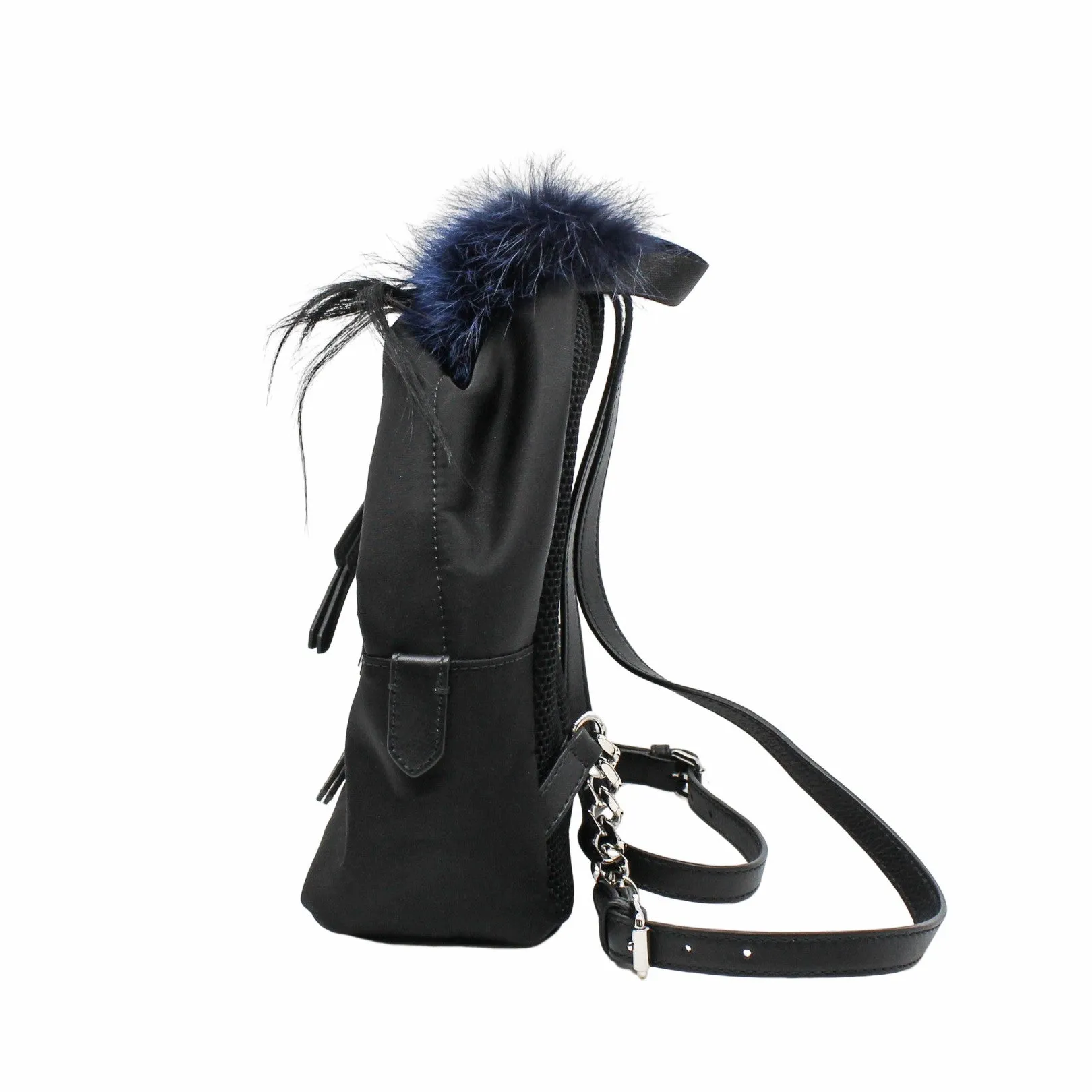 MONSTER BACKPACK MINI NYLON WITH LEATHER AND FUR BLACK PHW