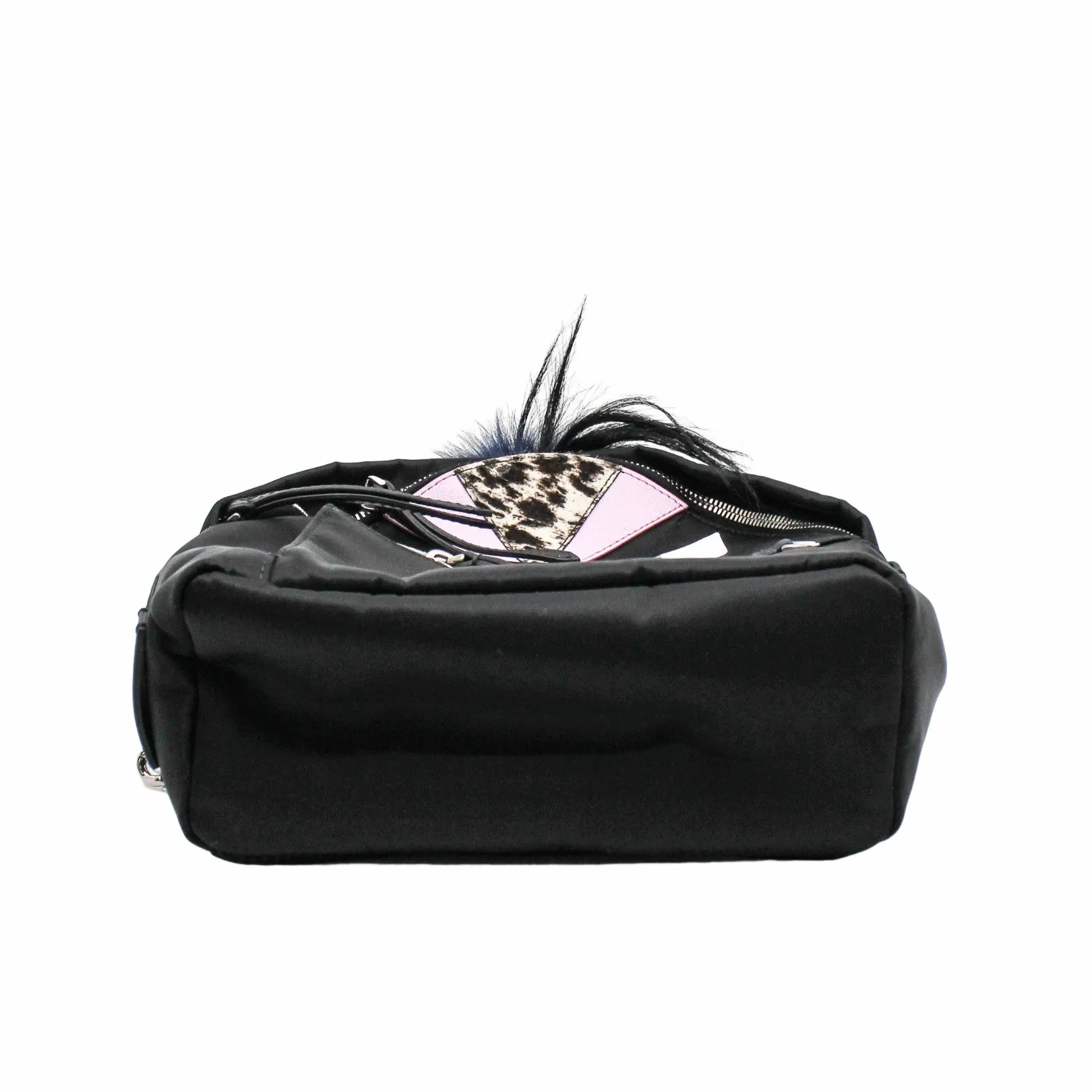 MONSTER BACKPACK MINI NYLON WITH LEATHER AND FUR BLACK PHW