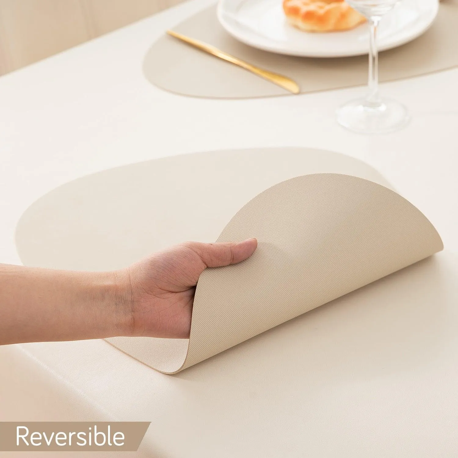 Premium Faux Leather Dining Table Mats, Beige