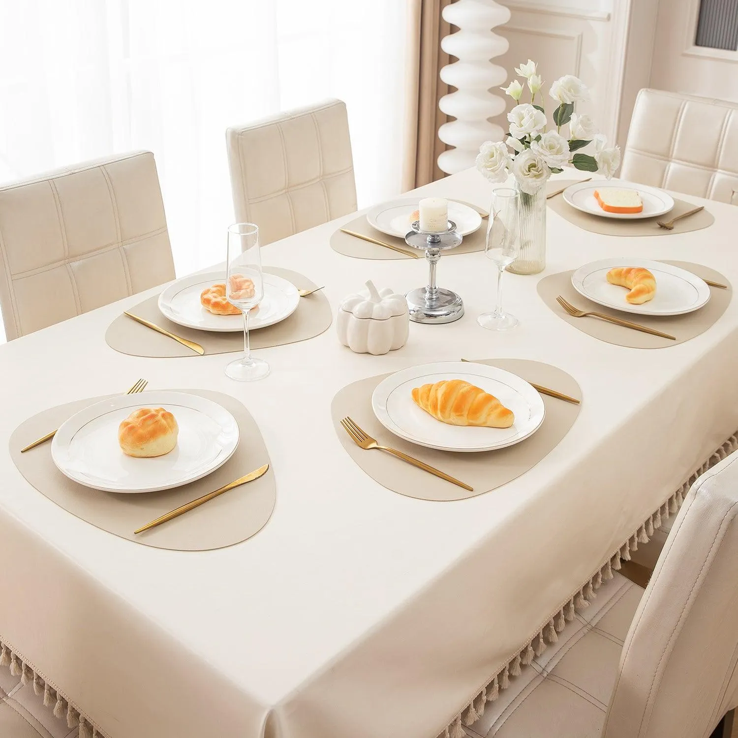 Premium Faux Leather Dining Table Mats, Beige